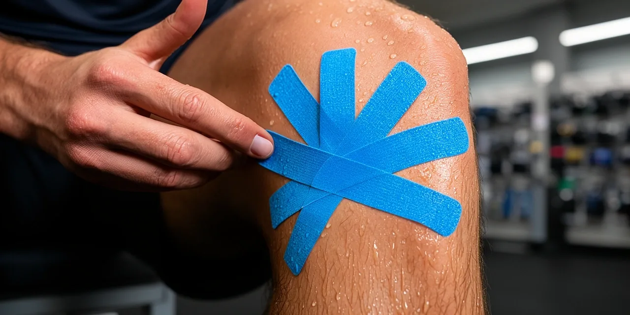 Application de bandes de taping sur le genou